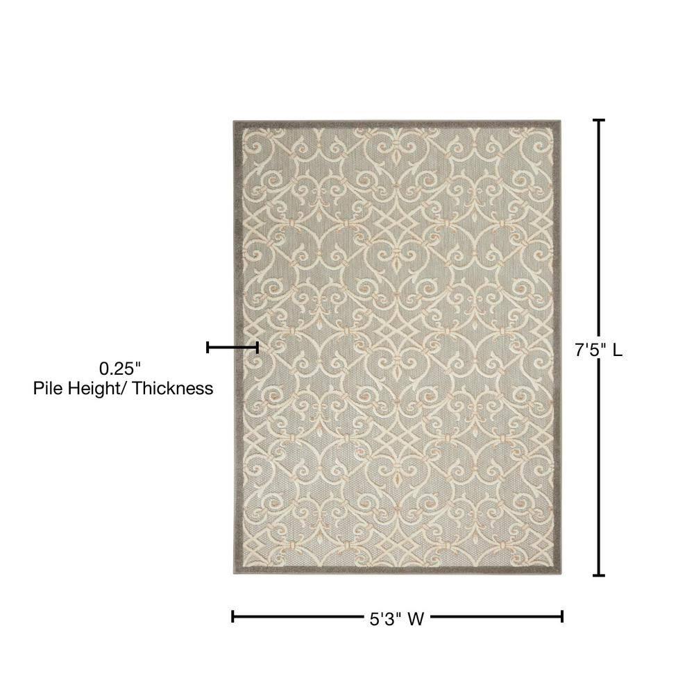 Nourison Aloha Contemporary Scroll Flatweave High-Low Indoor Outdoor Area Rug Natural 5'3" x 7'5"
