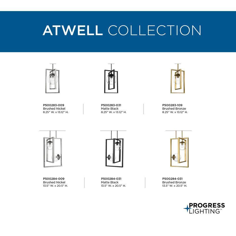 Progress Lighting Atwell 1-Light Pendant, Brushed Nickel, Clear Globe Shade