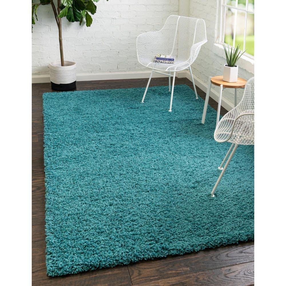 Unique Loom 8' 0 x 10' 0 Solid Shag Deep Aqua Blue Area Rug
