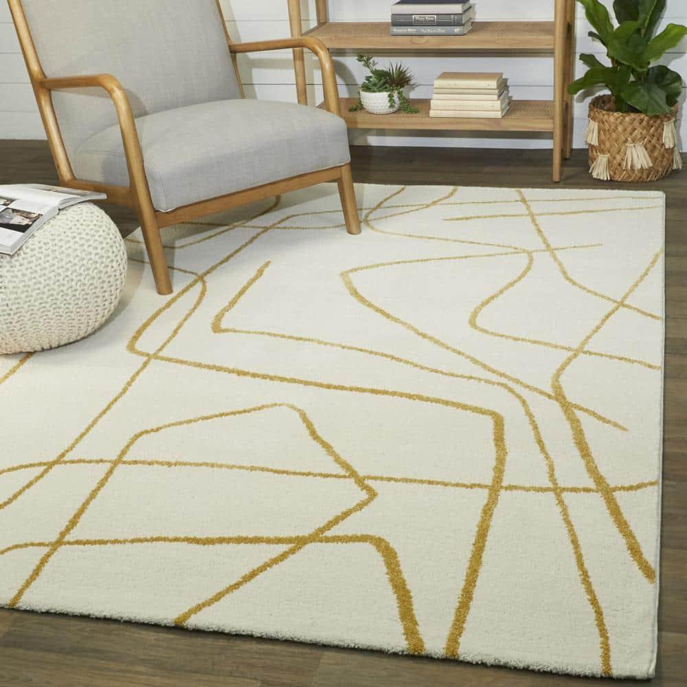 Descartes Abstract Modern Area Rug Mustard 6'7" x 9' 6' x 9' Ivory