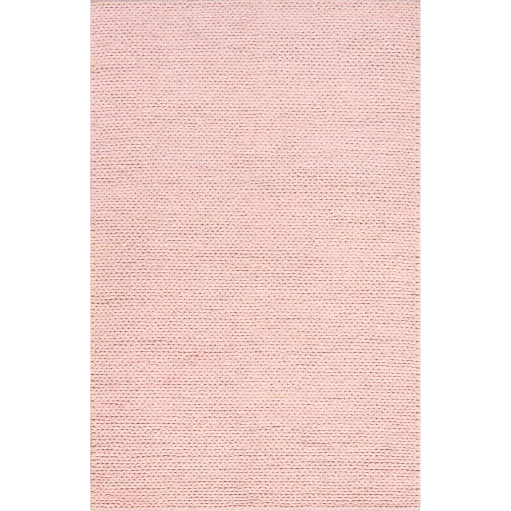 Nuloom 4x6 Penelope Wool Braided Handmade Indoor Area Rug, Pink, Solid Rustic Farmhouse Style, For Bedroom, Living Room, Hallway, Entryway