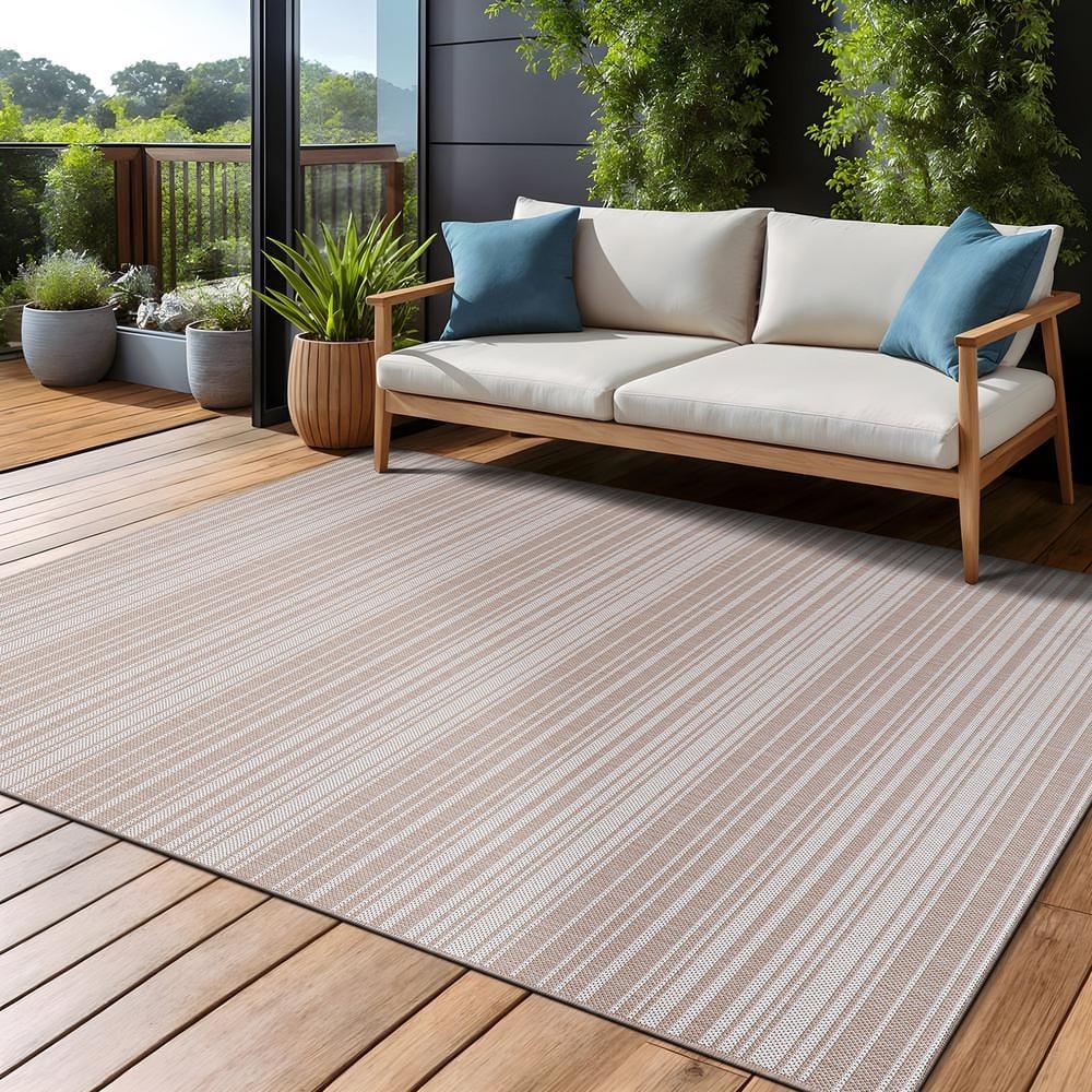 Beverly Rug Outdoor Rugs 5' x 7' Patio, Porch, Garden Beige and White
