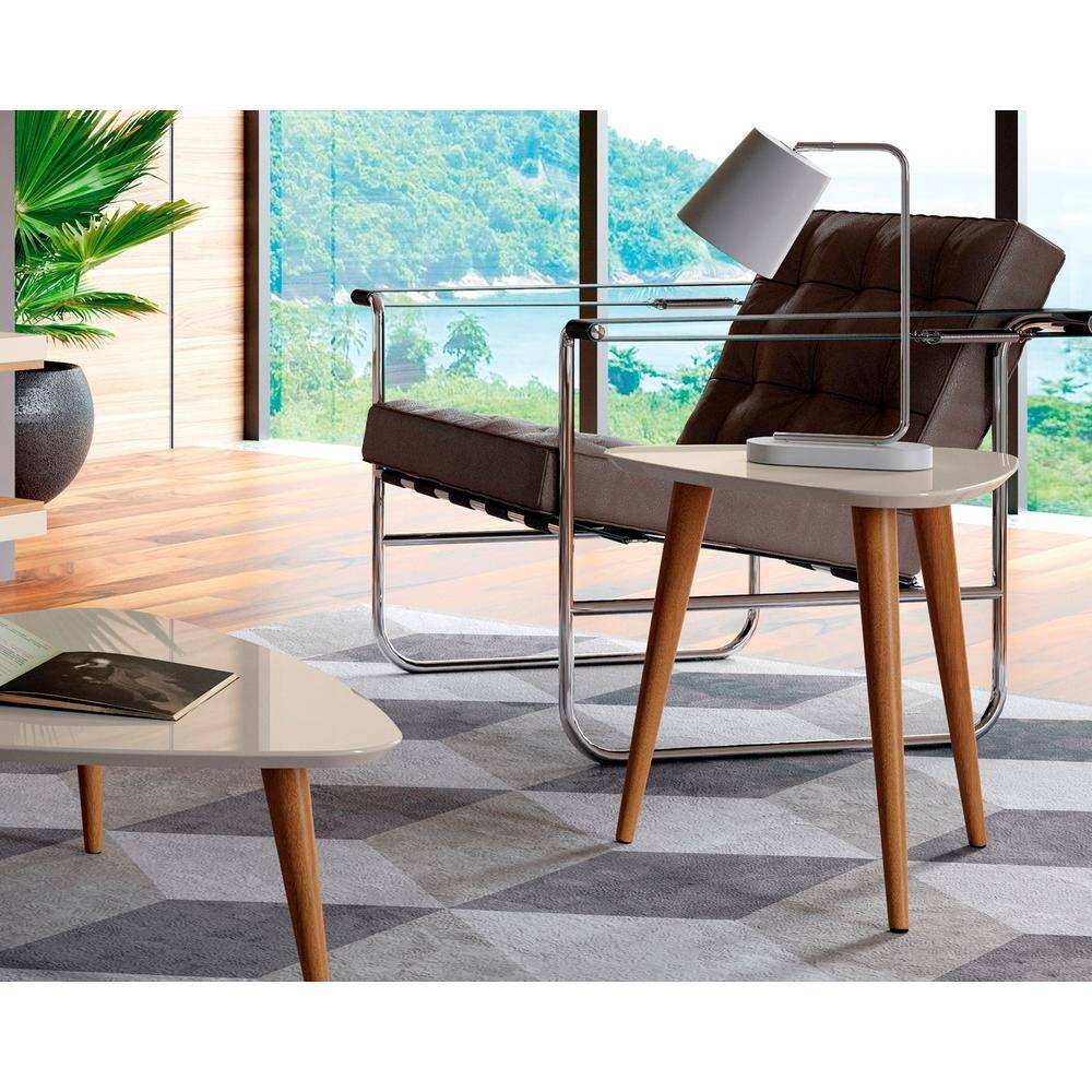 19.68" Utopia High Triangle End Table with Splayed Wooden Legs Gloss White - Manhattan Comfort: Mid-Century Modern, MDF Construction