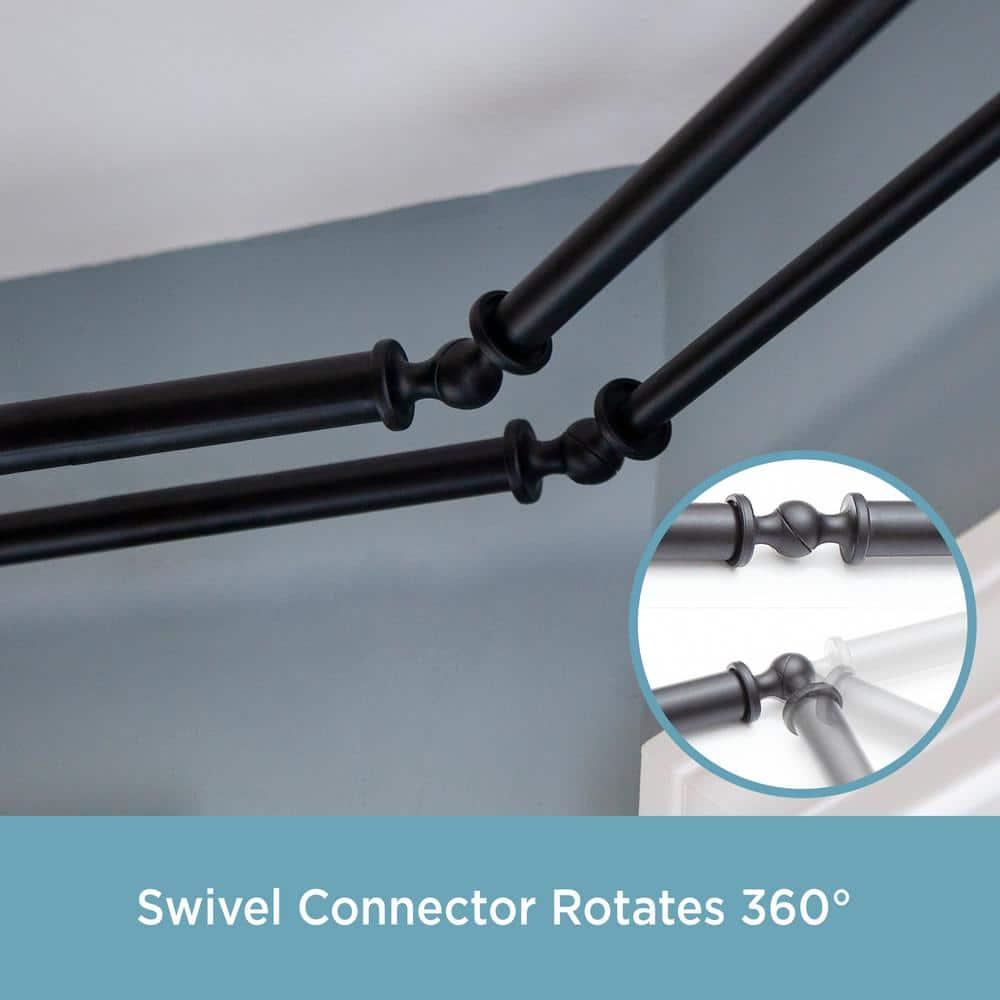 Kenney Mission 3/4" Decorative Bay Window Double Curtain Rod, 78-144", Black