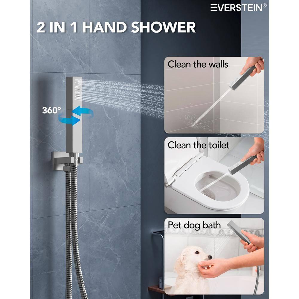 EVERSTEIN 12 in. Dual Rain Shower Heads System, 1.8 GPM Muti Spray Patterns Wall & Celling Mounted Shower Head with Handheld Shower Sparyer, Side Jets & Knob Valve Body, Brushed Nickel