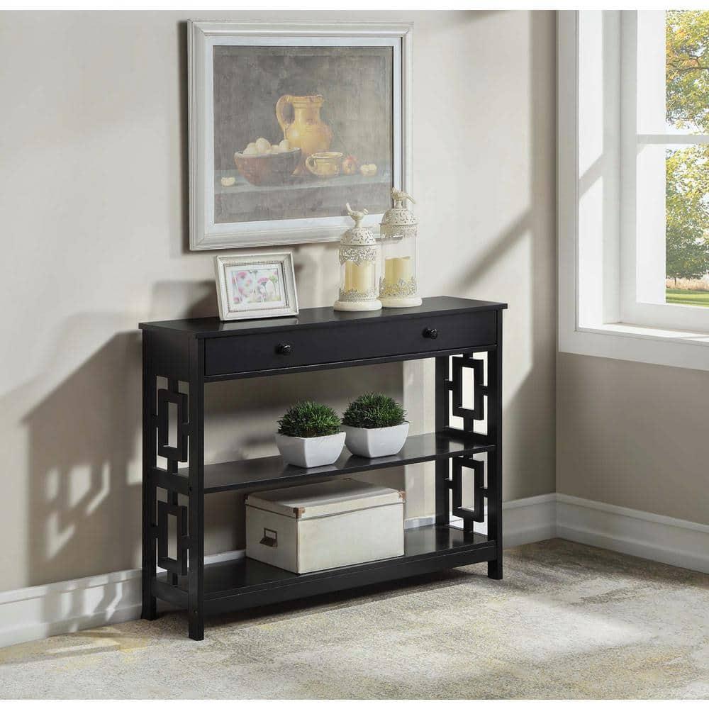 Convenience Concepts Town Square One-Drawer Console Table in Black Wood Finish
