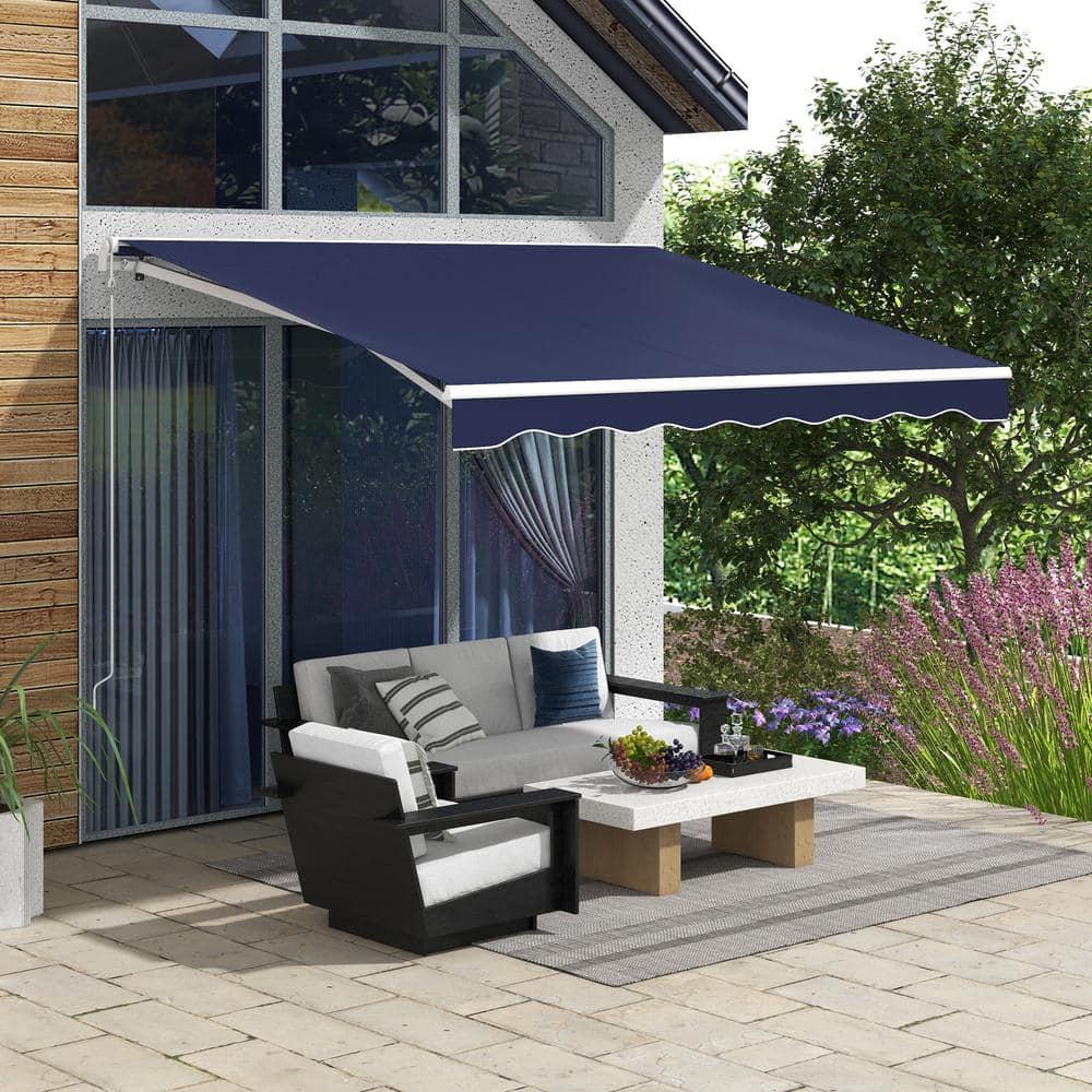 Outsunny 59'' Polyester Cream Cover Motorized Retractable Patio Awning