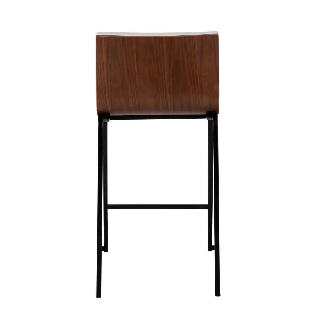 Set of 2 Mason-Mara Counter Height Barstools Black/Walnut/Cream - LumiSource: Tufted, Swivel, Metal Base, Wood Back
