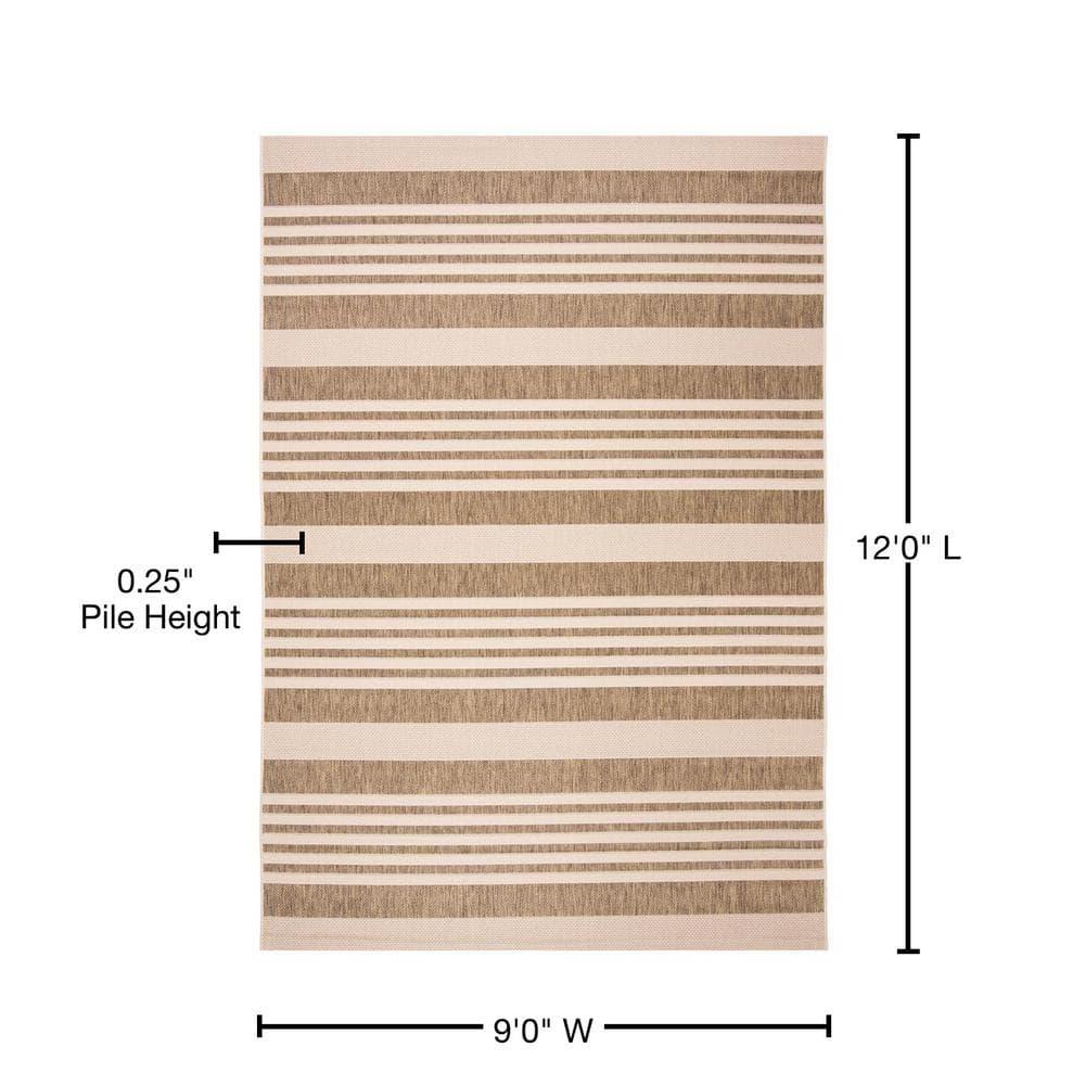 SAFAVIEH Courtyard Caroline Striped Indoor/Outdoor Area Rug, 9' x 12', Brown/Bone