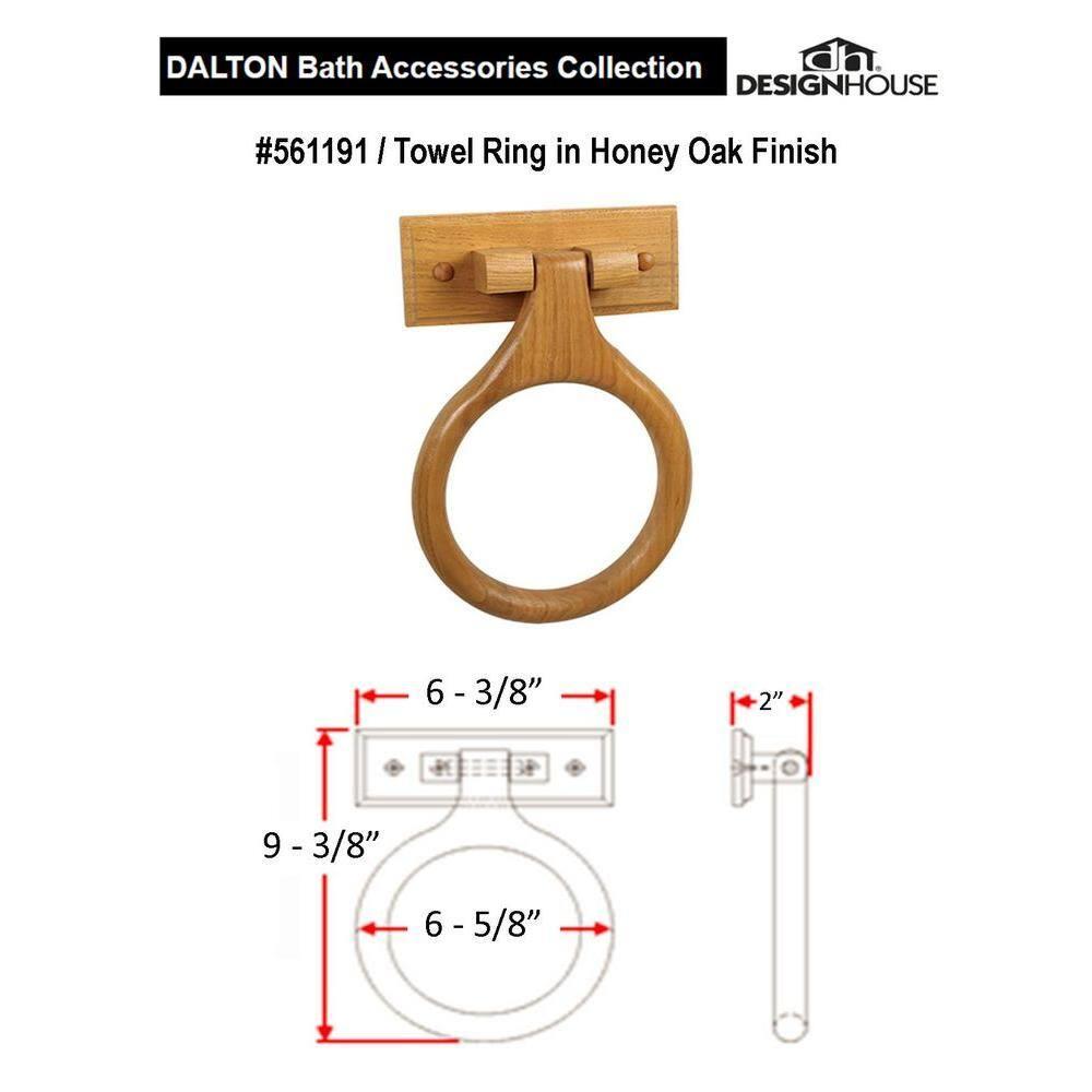 Dalton 4-Piece Bathroom Accessory Set, Honey Oak, Includes Towel Bar, Towel Ring, Toilet Paper Holder, and Robe Hook – Design House, 561258