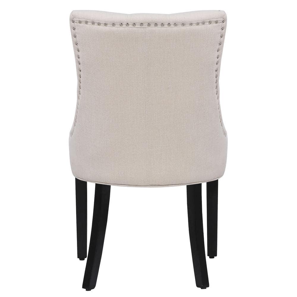 Upholstered Wingback Button Tufted Dining Chair, Beige