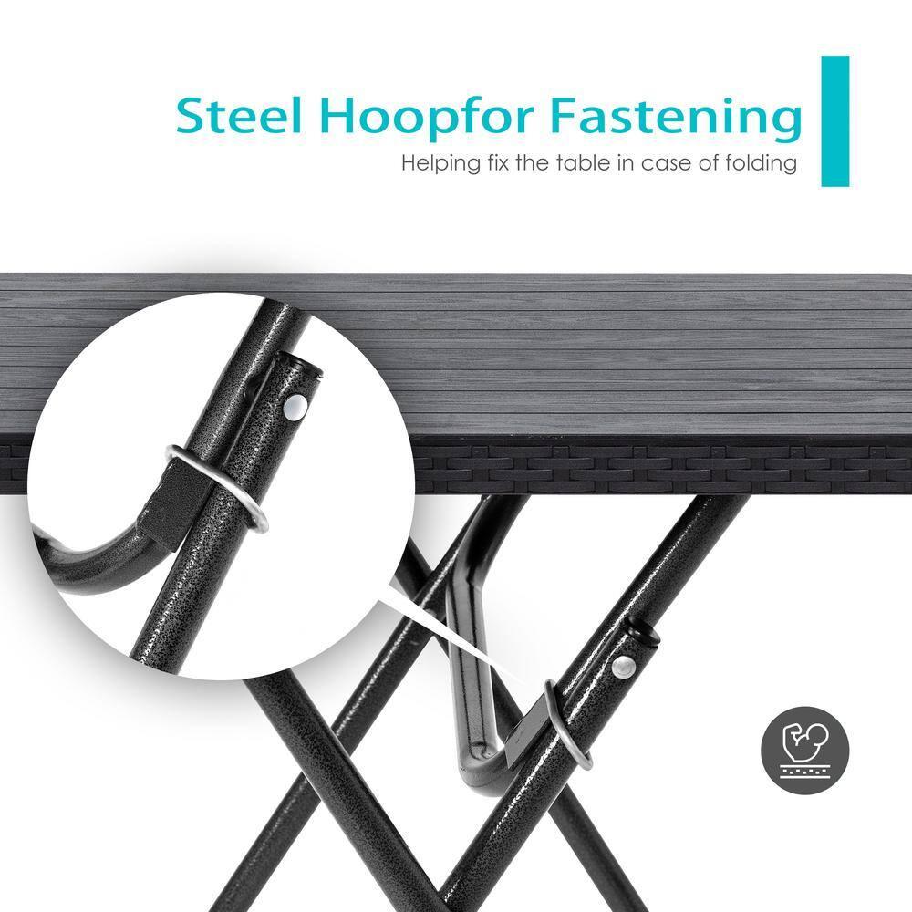 Nuu Garden 3 -Piece Black Rattan Bistro Patio Dining Set Iron Square Table with 2 Stationary Chairs