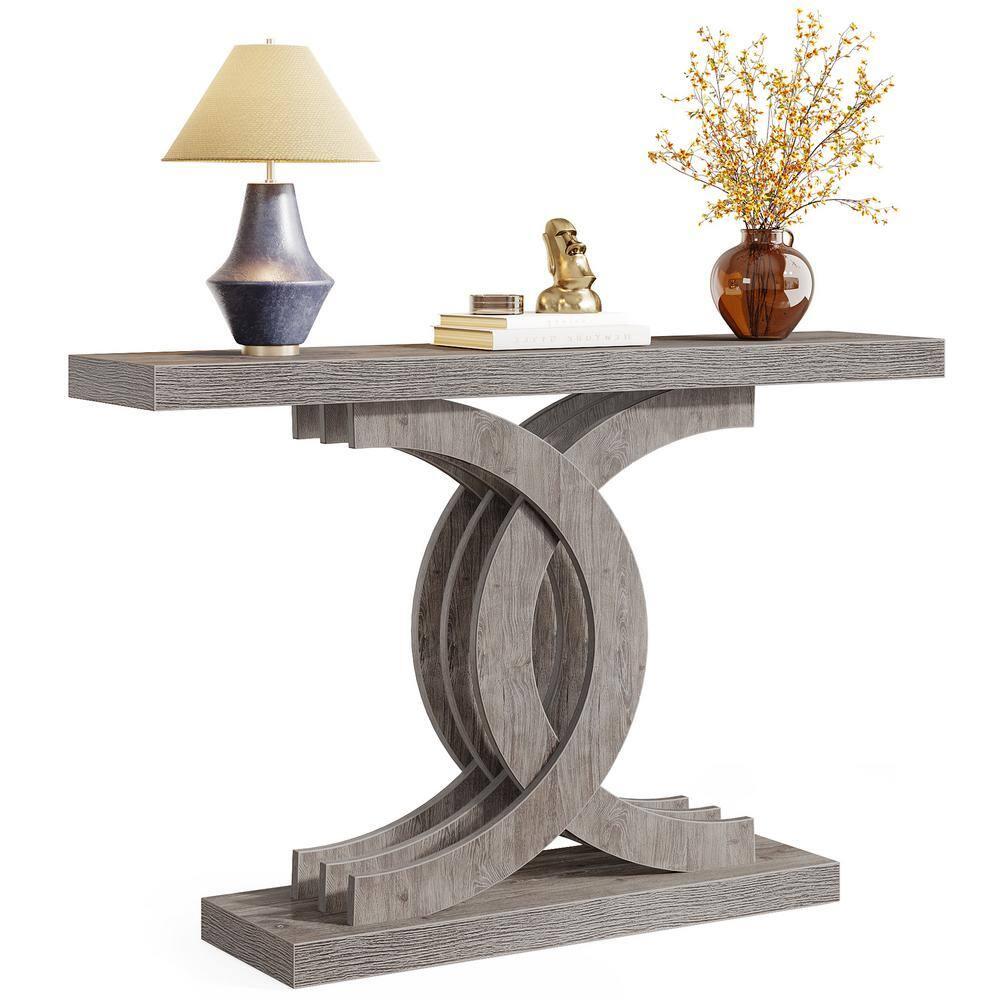 Tribesigns Modern 39-inch Console Tables, Farmhouse Entryway Table with Geometric Base, Wooden Narrow Hallway Table/Sofa Table for Living Room, Grey
