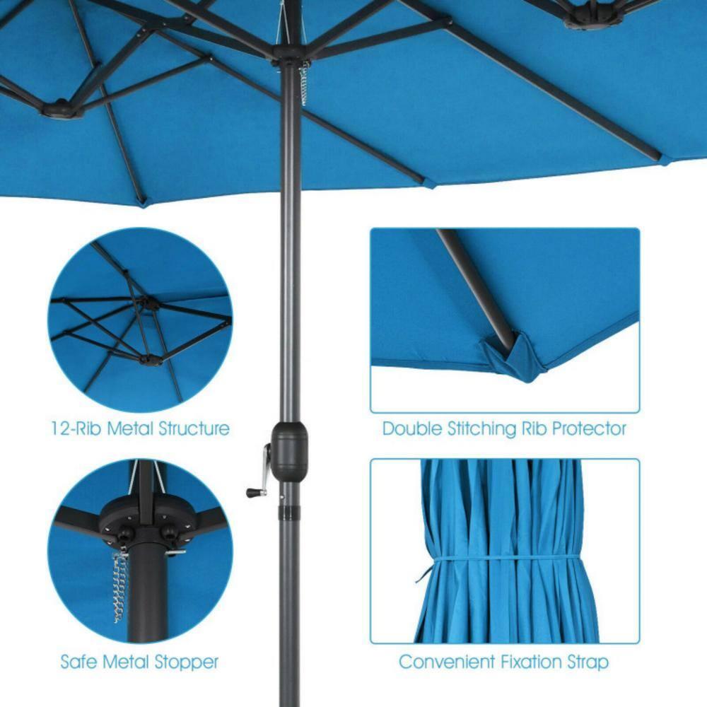 Costway 15FT Patio Double-Sided Umbrella Crank Outdoor Garden Market Sun Shade Blue