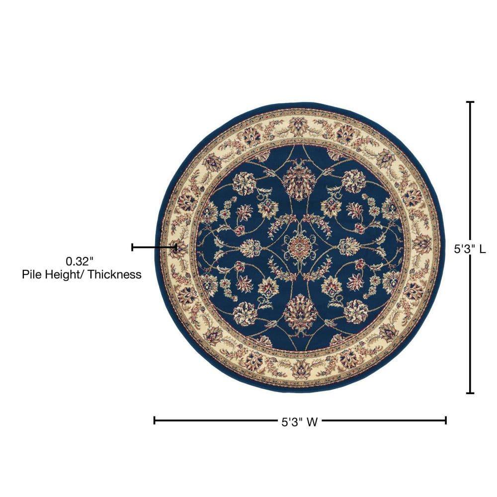 Radici Usa Como Area Rug 1596 Navy Vines Leaves 5' 3" x 5' 3" Round