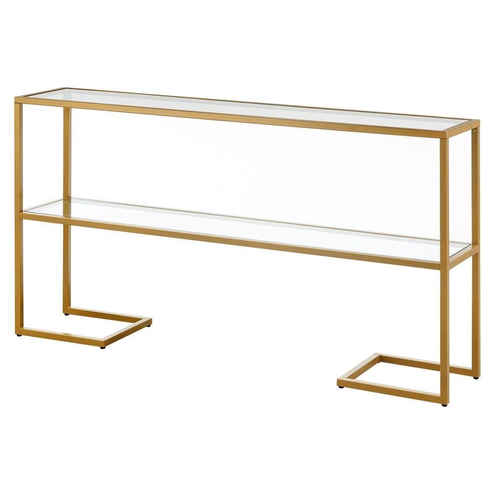 Evelyn&Zoe Errol 55" Wide Rectangular Console Table with Glass Top in Gold