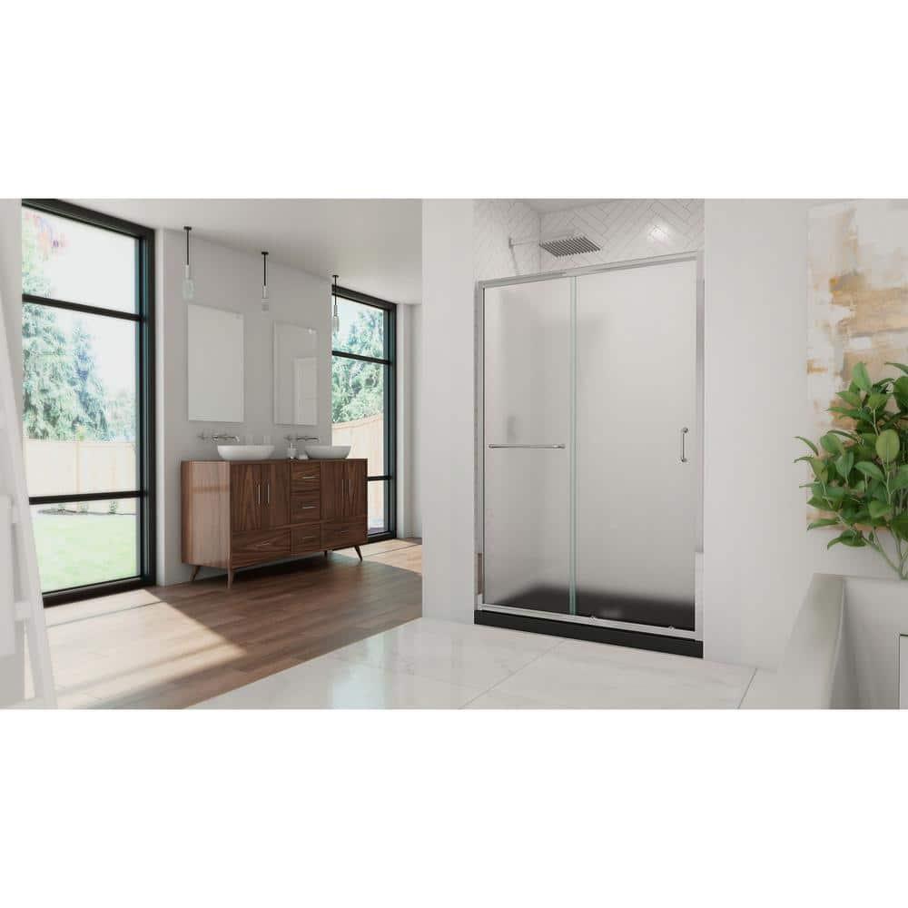 Infinity-Z 48" W x 74.75" H Semi-frameless Rectangle Sliding Shower Kit with Towel Bar and Base Included