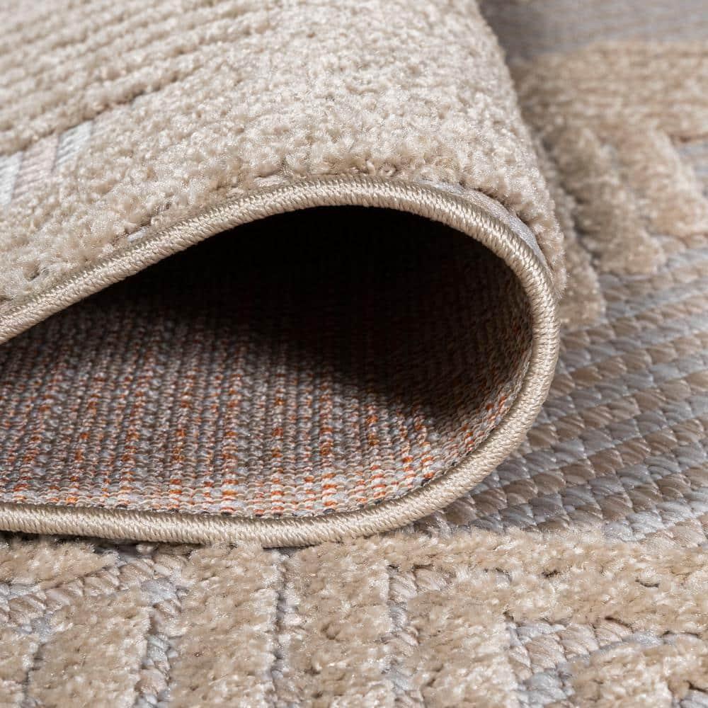 8'x10' Jazz High-Low Pile Art Deco Geometric Indoor/Outdoor Area Rug, Beige - JONATHAN Y
