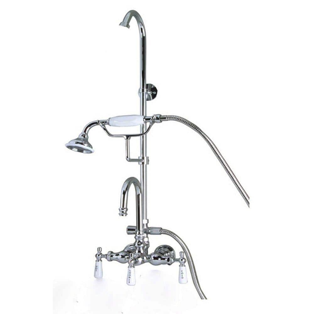 3 Handle Bathroom Clawfoot Tub Faucet with Diverter