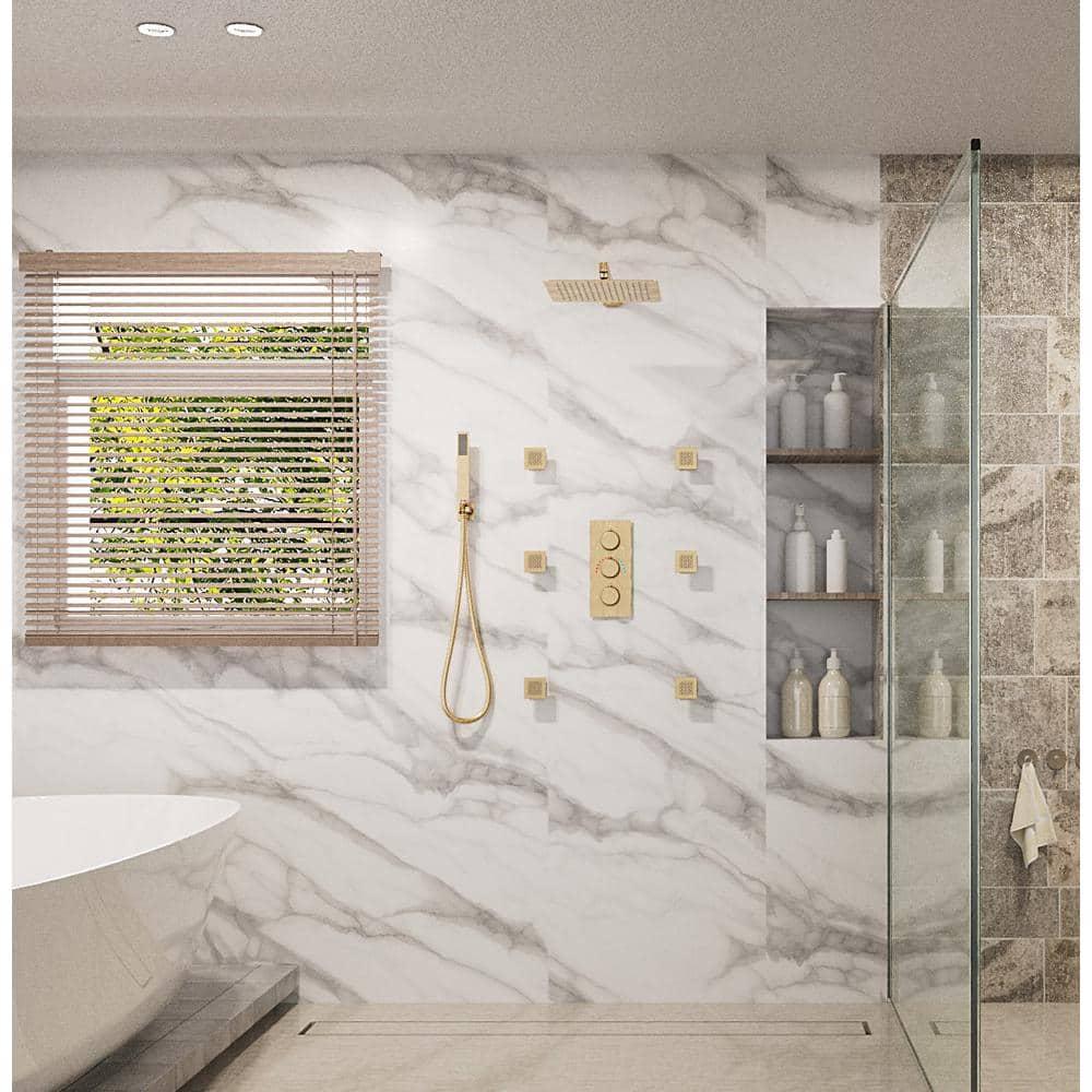 3 Functions Wall Mount Thermostatic Complete Shower System with 6 Body Jets, Rough-in Valve