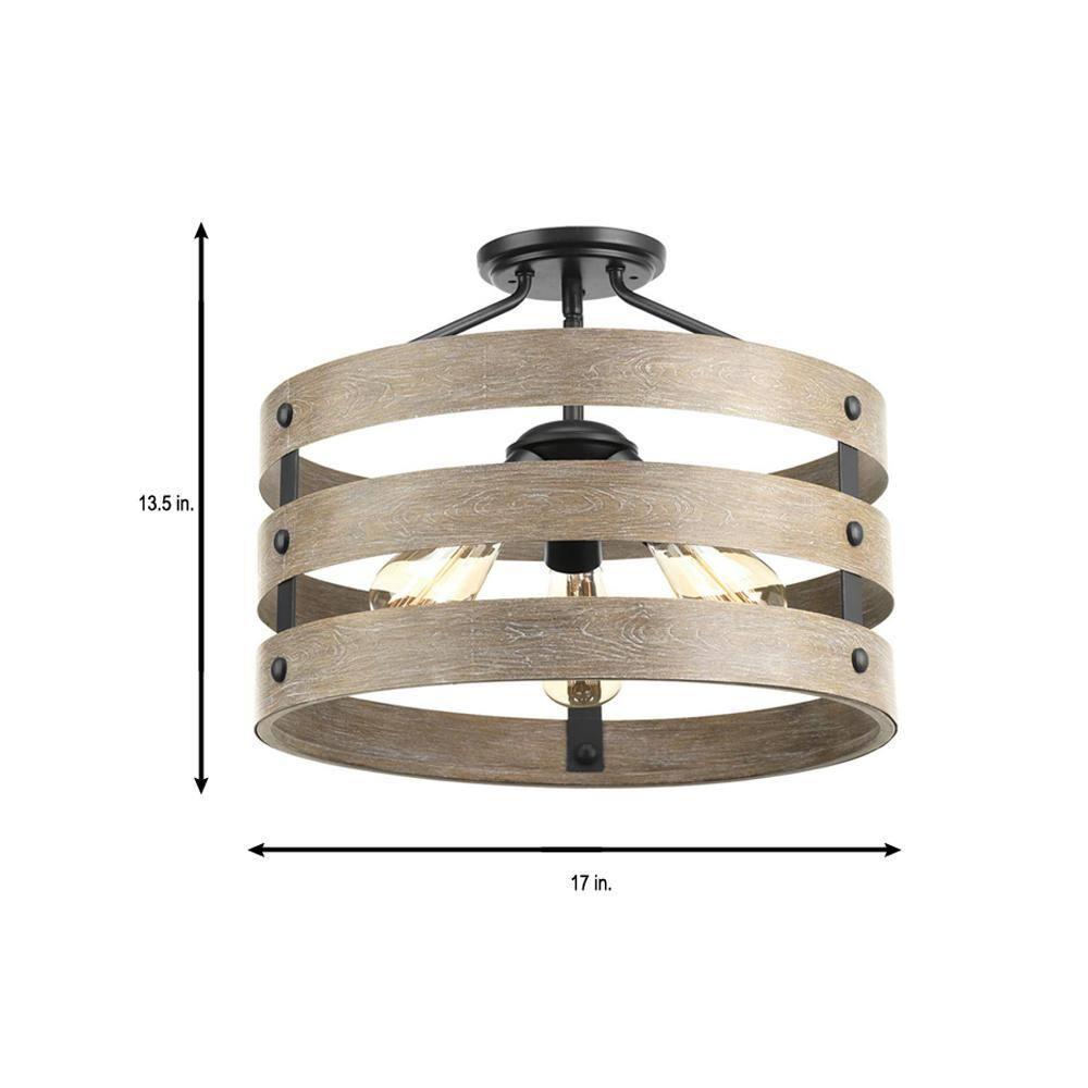 Progress Lighting Gulliver 3-Light Semi-Flush Convertible Ceiling Light, Graphite, Wood Grained Texture