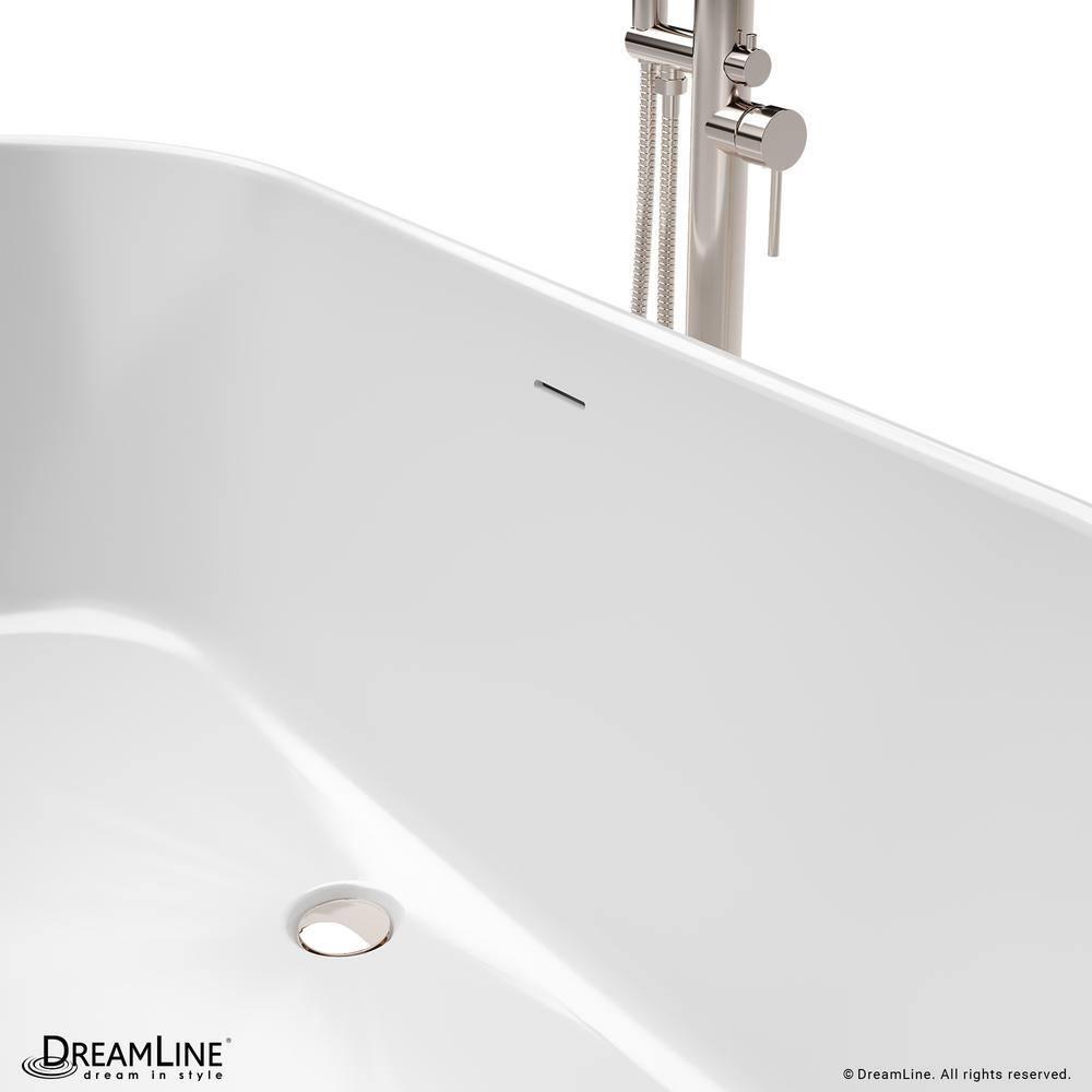 Infinity Z White Acrylic Oval Freestanding Soaking Bathtub with Polished Nickel Drain