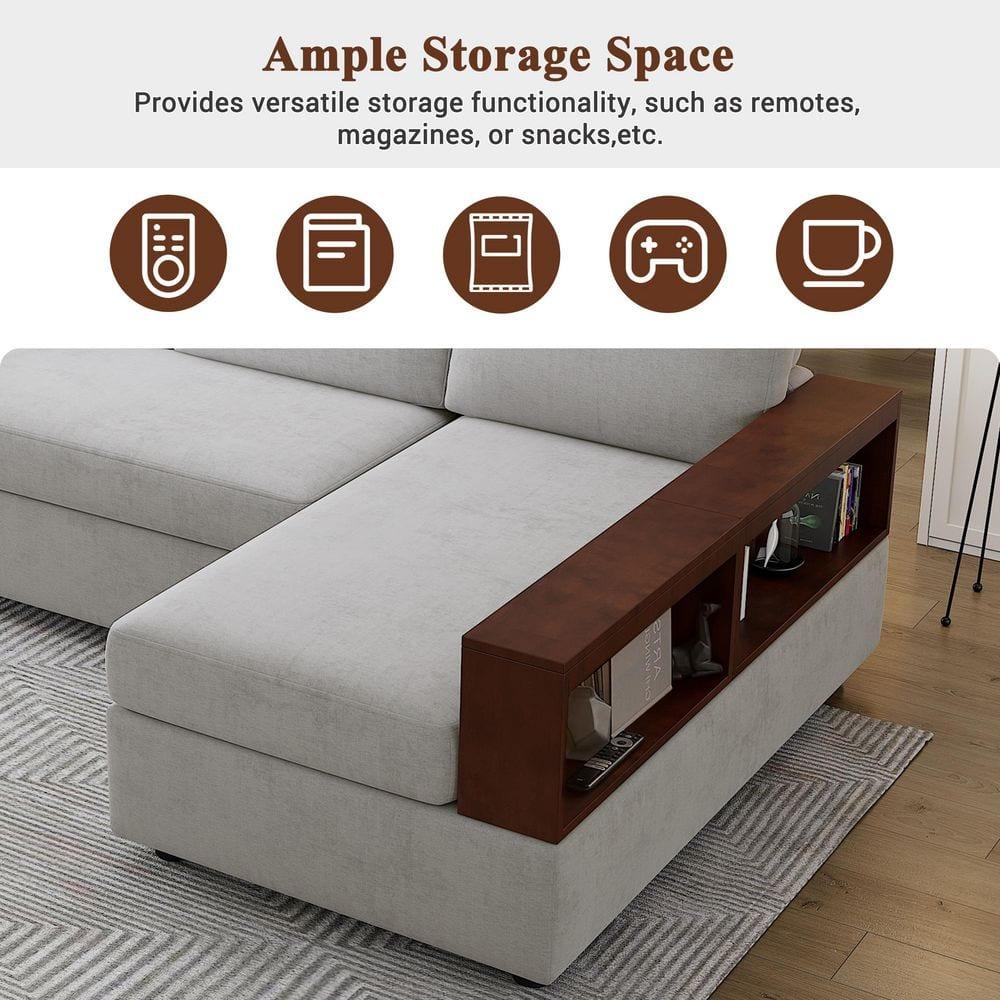 Christopher Knight Home Tanner 87" Modern Chenille Upholstered Sectional Sofa with Reversible Armrests, Gray