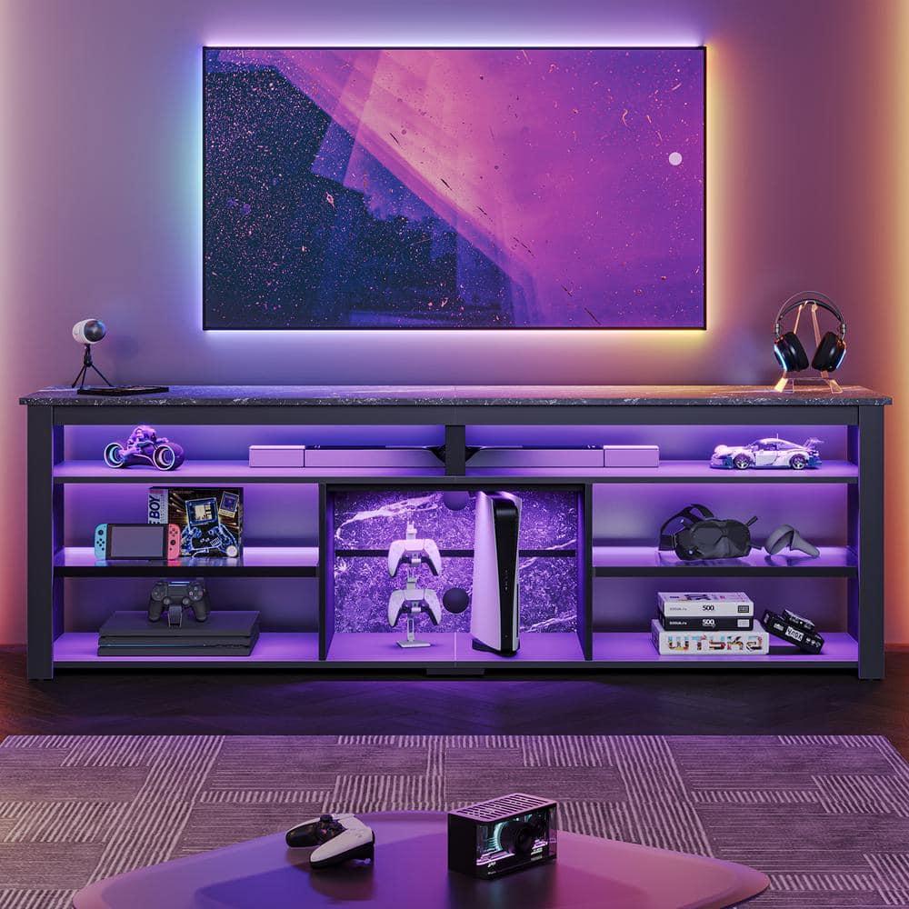 Bestier 70" Gaming Entertainment Center for TV up to 75" LED TV Stand for PS5 Tall TV Console with Shelves Black Marble