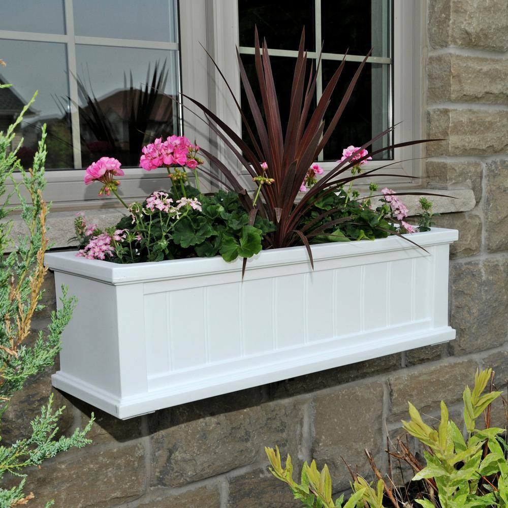 Mayne Cape Cod 36" x 11" x 10.8" Rectangle White Self-Watering Polyethylene Window Box Planter