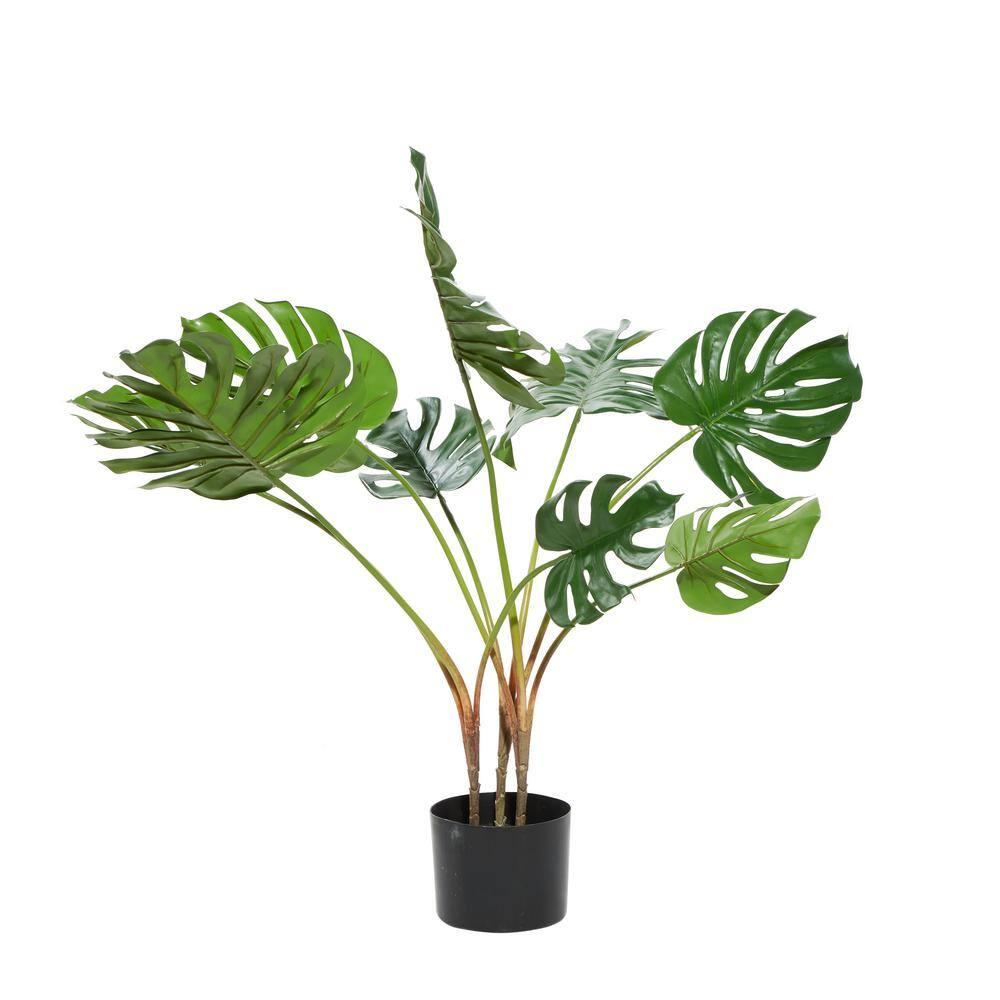 DecMode 29" Artificial Monstera Plant in Realistic Leaves and Black Plastic Pot