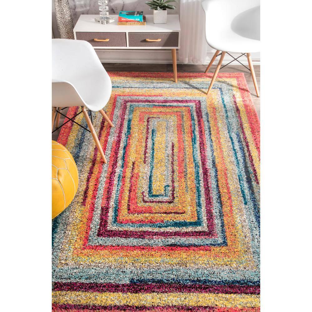2'6"x10' Hargis Labyrinth Runner Rug Yellow - nuLOOM: Geometric Vintage Indoor Runner, Low Pile, Polypropylene