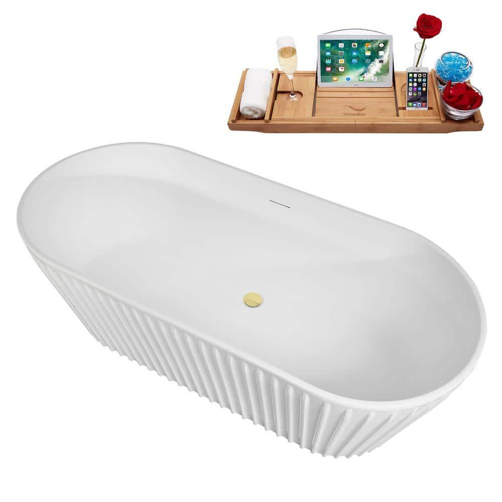 63" Streamline Soaking Freestanding Tub and Tray With Internal Drain