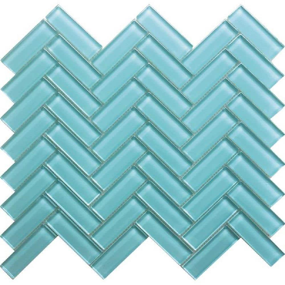 11"X 12.6" Herringbone Polished Glass Mosaic Tile