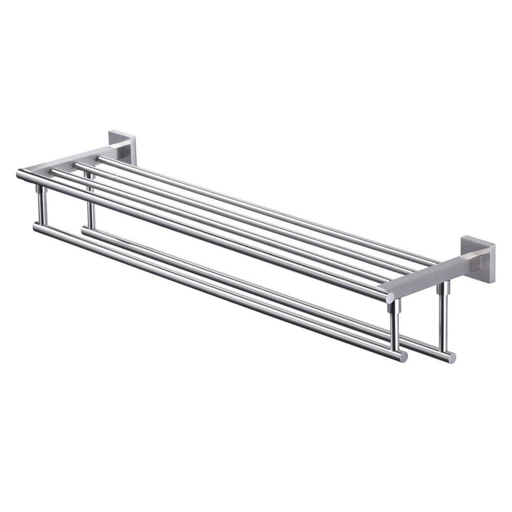 ARCORA AR5150102-32 2-Tier 20" Wall Mounted Stainless Steel Bathroom Towel Rack With 2 Towel Bars Round Rods