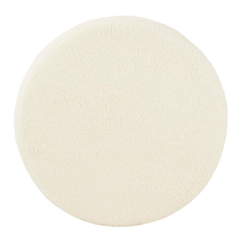 Cole Classics Round Storage Ottoman Flared Wood Leg Faux Sheepskin Cream - HomePop