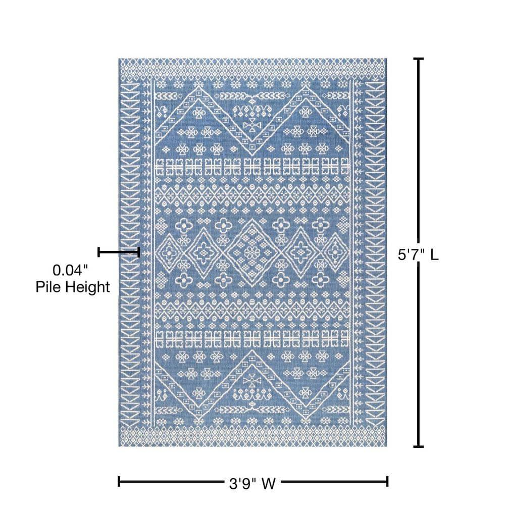 Nuloom Kandace Geometric 4x6 Indoor/Outdoor Area Rug for Living Room Patio Deck Front Porch Kitchen, Blue/Ivory