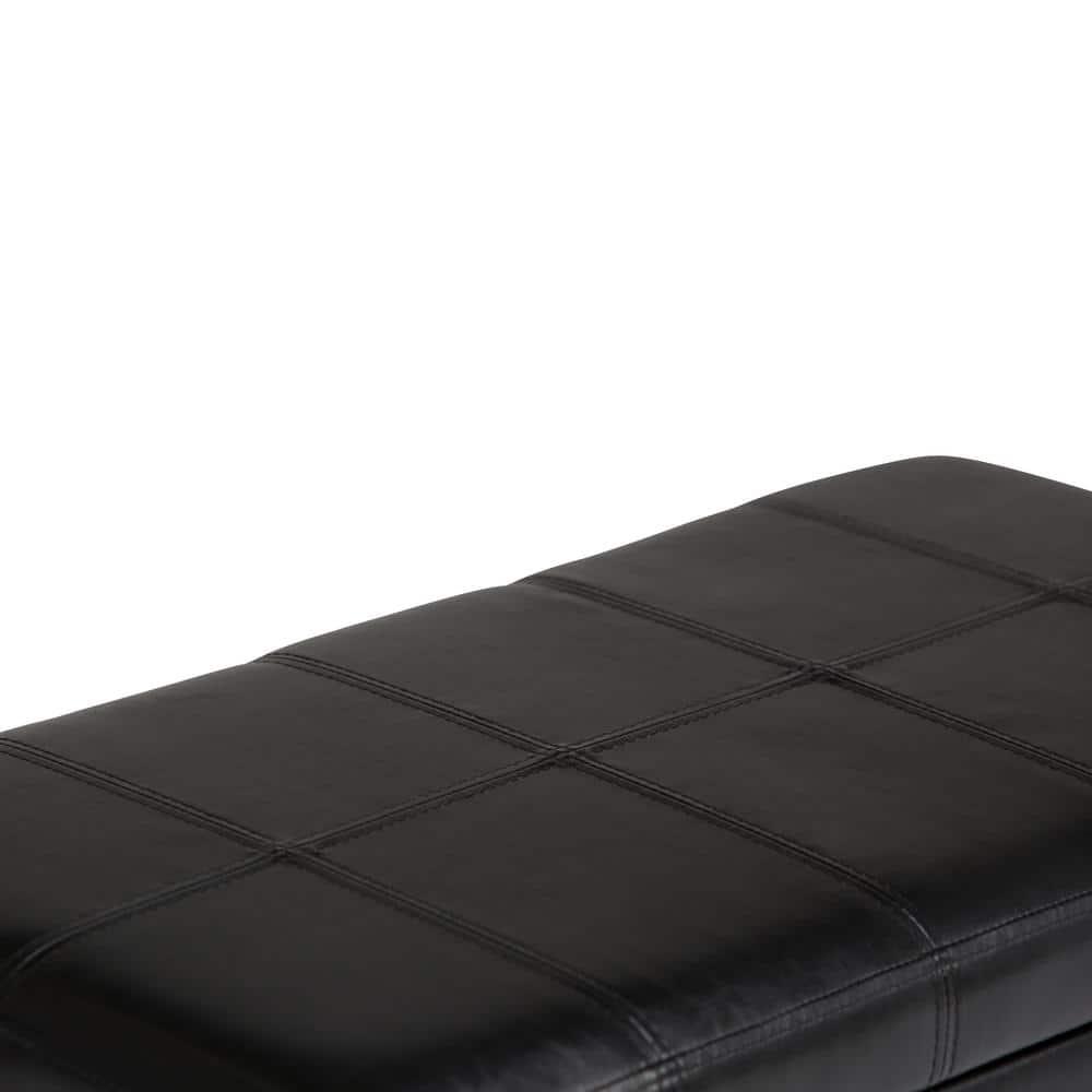 Simpli Home Amelia 34 inch Wide Transitional Rectangle Storage Ottoman Bench in Midnight Black Faux Leather