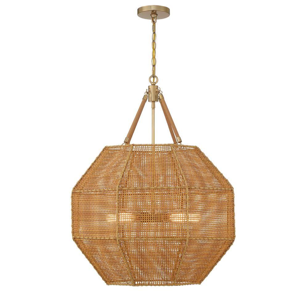 Savoy House Selby 5 - Light Pendant in  Burnished Brass/Rattan