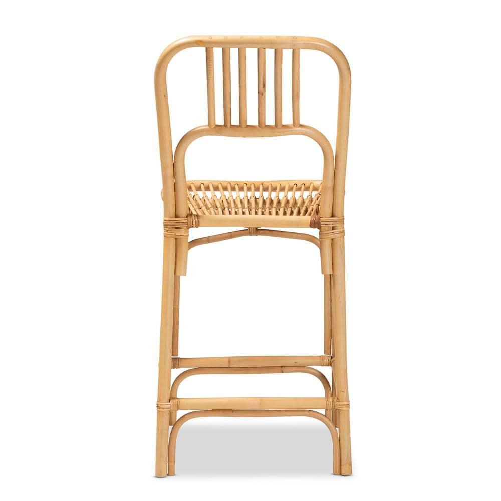 Ivora Rattan Counter Height Barstool Natural/Brown - bali & pari: Bohemian Style, Fixed Seat 24.5", No Assembly Required