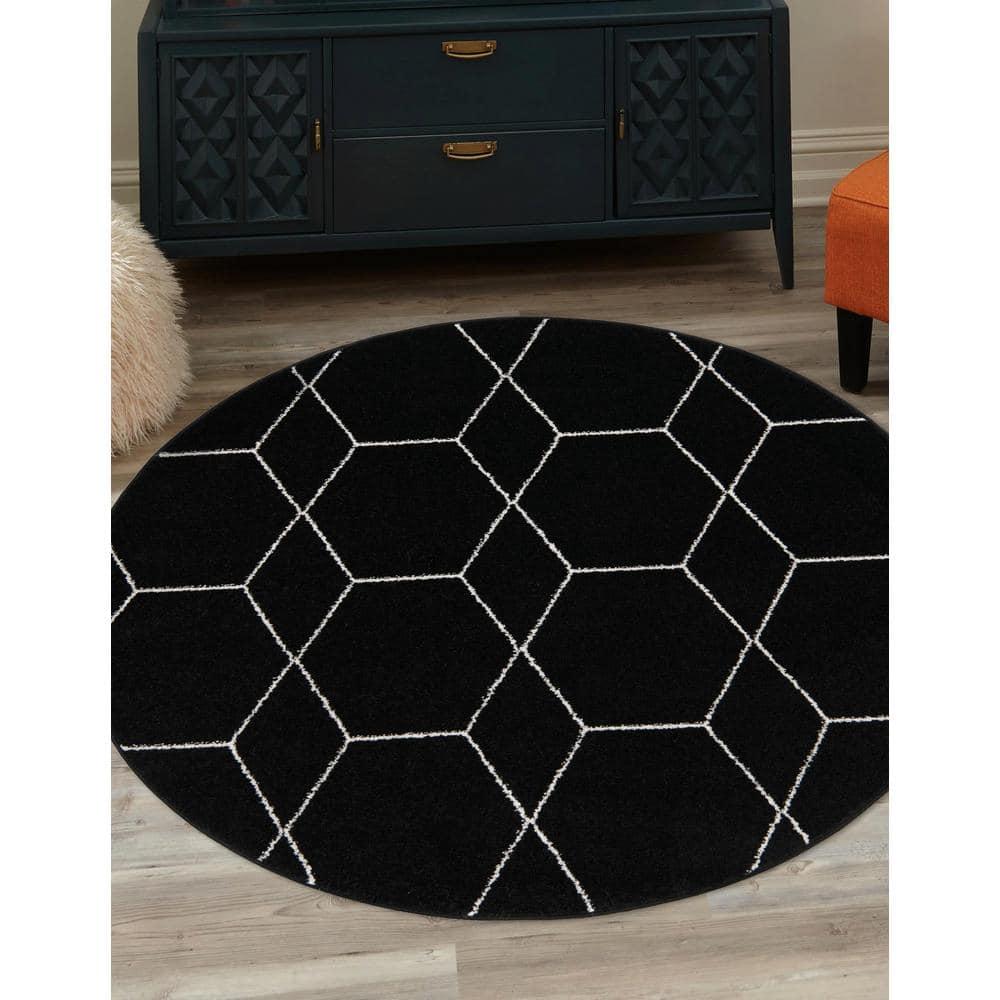 Unique Loom 5' 0 x 5' 0 Trellis Frieze Black Area Rug
