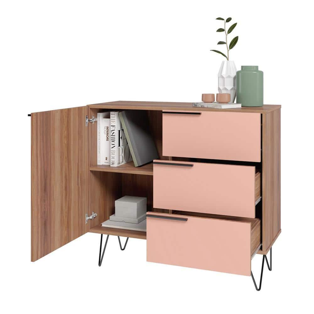 35.43" Beekman Dresser Brown/Pink - Manhattan Comfort: Splayed Metal Legs, Mid-Century Storage