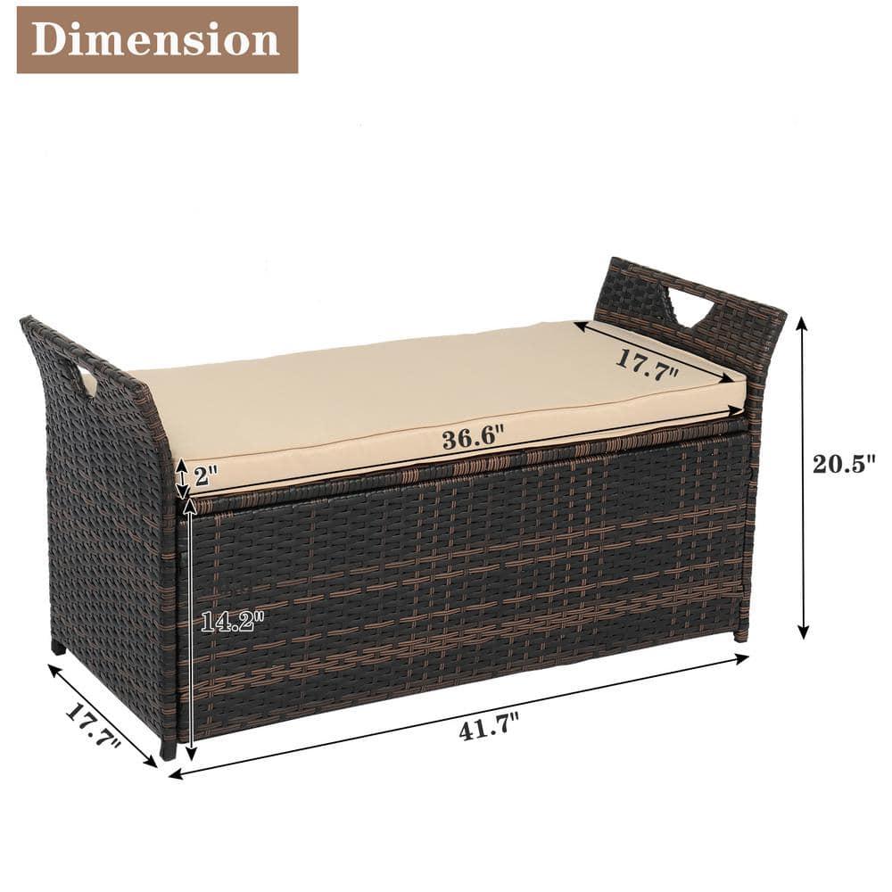 Brown Wicker Outdoor Storage Bench with Metal Frame