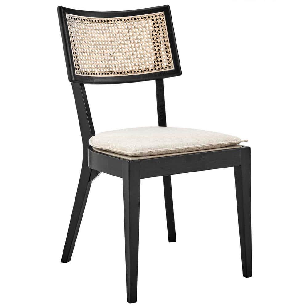 Caledonia Wood Dining Chair Set of 2, Black Beige