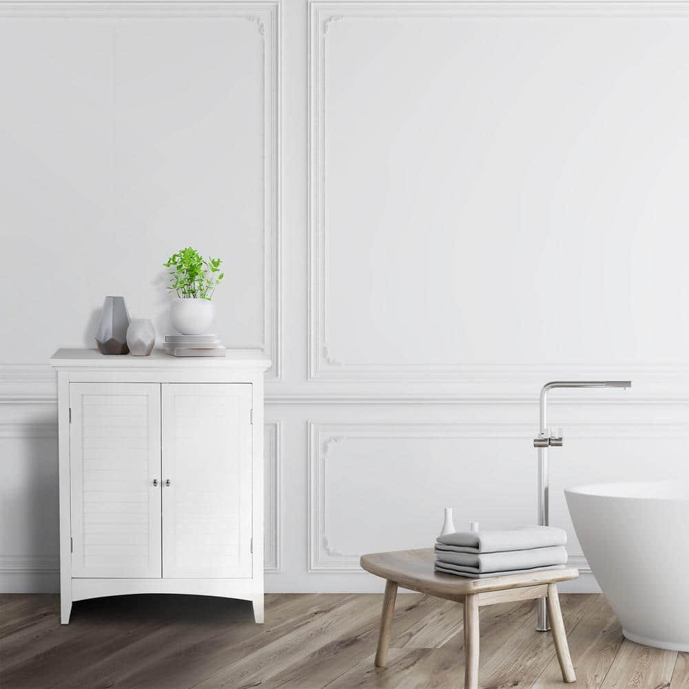 White Engineered Wood Bathroom Floor Cabinet with Adjustable Shelving