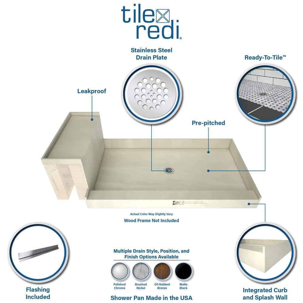 Tile Redi Base'N Bench Single Threshold Shower Base with Bench and Drain Plate