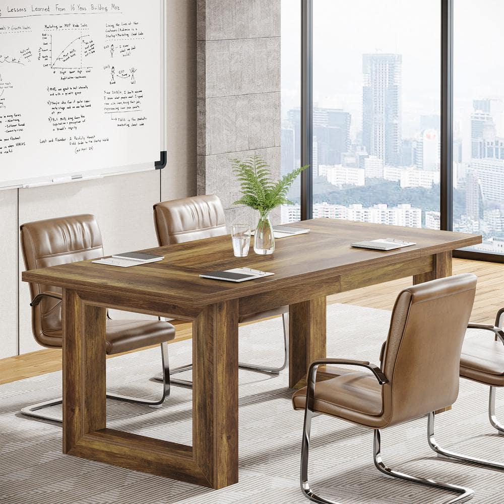Tribesigns 63-Inch Executive Computer Desk, Industrial Writing Table with Solid Wooden Base for Home Office, Brown
