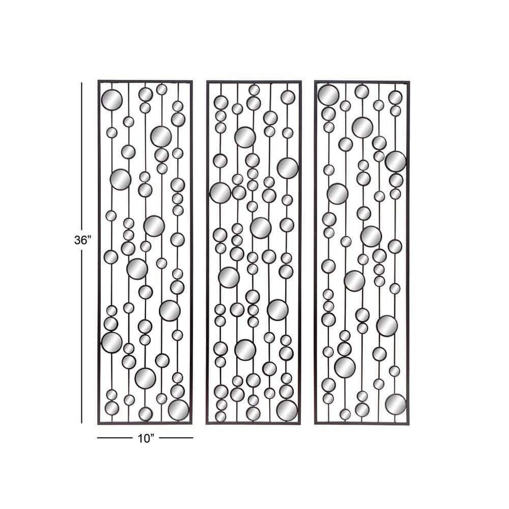 Mercer41 Metal Geometric Black Wall Decor with Round Mirror Accents Set