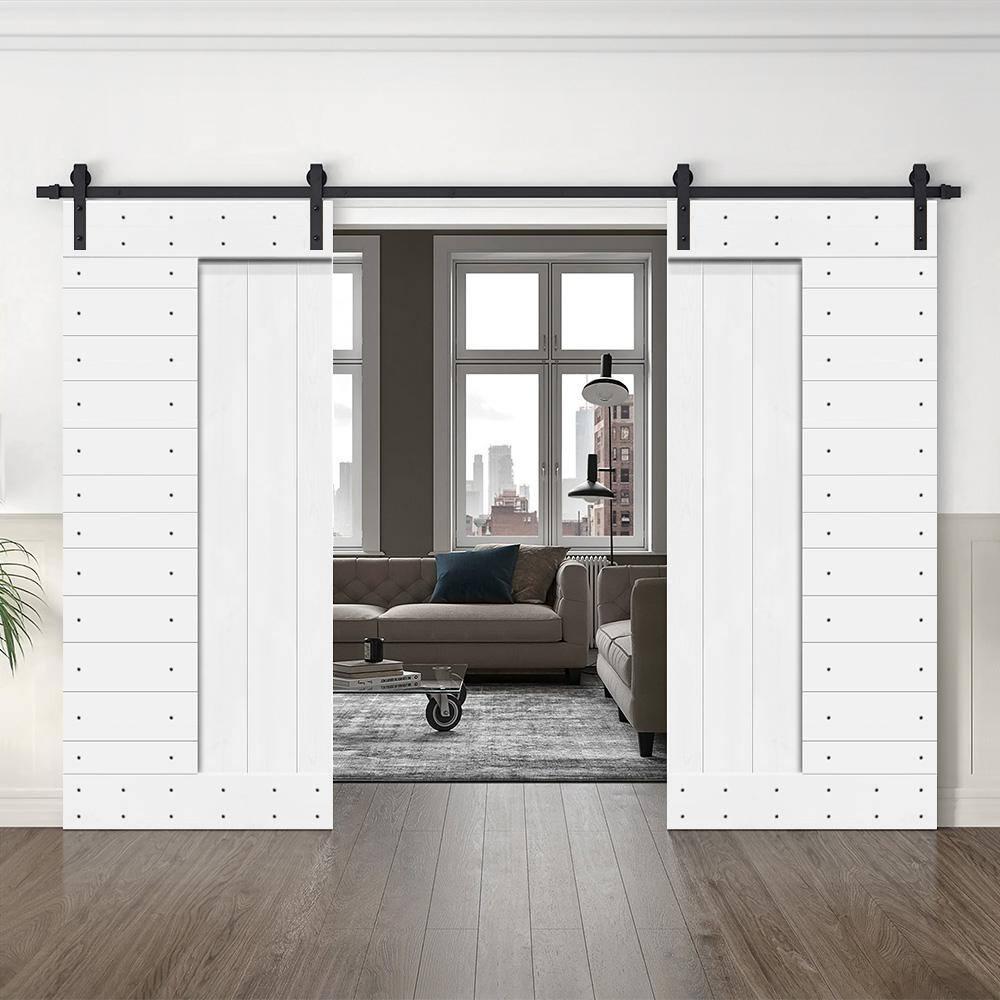 Calhome 84'' Solid Wood Paneled Painted with Installation Hardware Kit Barn Door