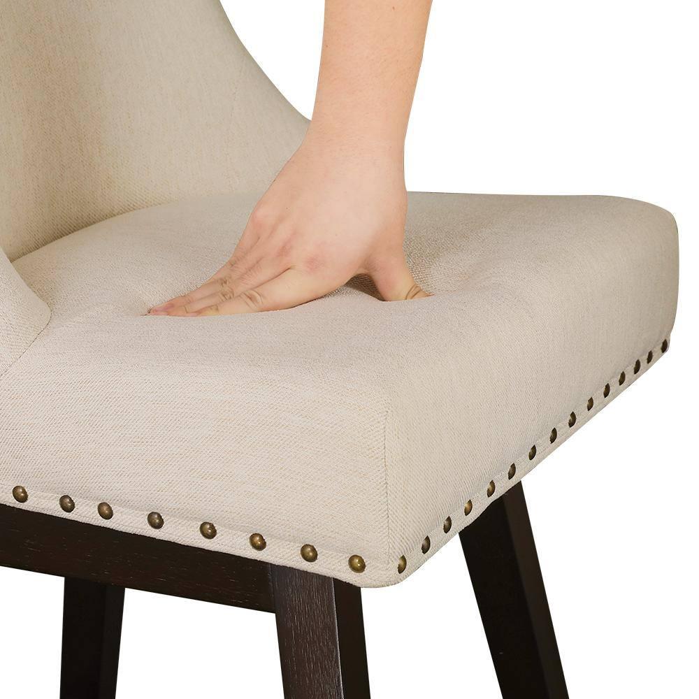 Zoi 26 in. Wood 360 Free Swivel Upholstered Bar Stool with Back, Performance Fabric in Linen. (Set of 3)