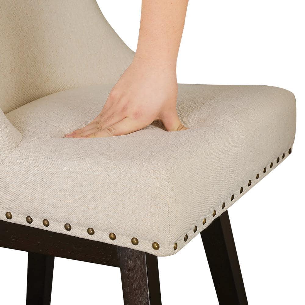 Zoi 26 in. Wood 360 Free Swivel Upholstered Bar Stool with Back, Performance Fabric in Linen. (Set of 3)